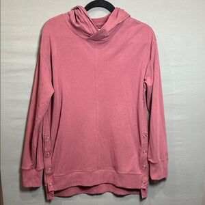 Garnet Hill Cowl Neck Tunic Hoodie, Mauve Pink, Size S